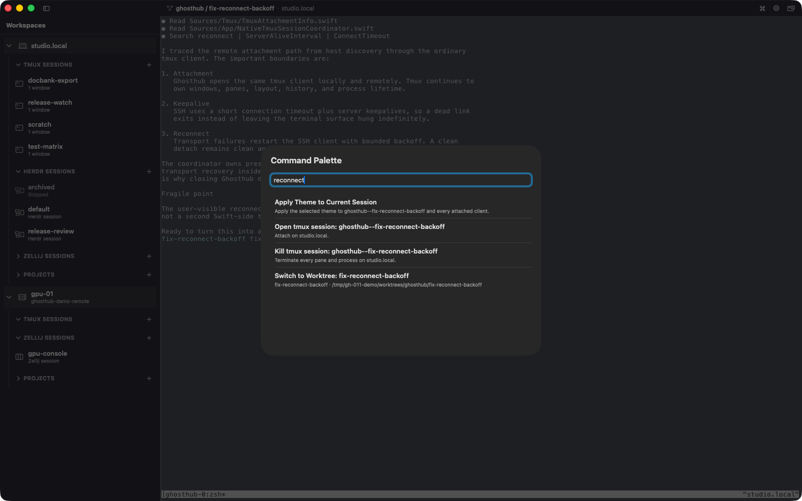 Command Palette searching for a worktree