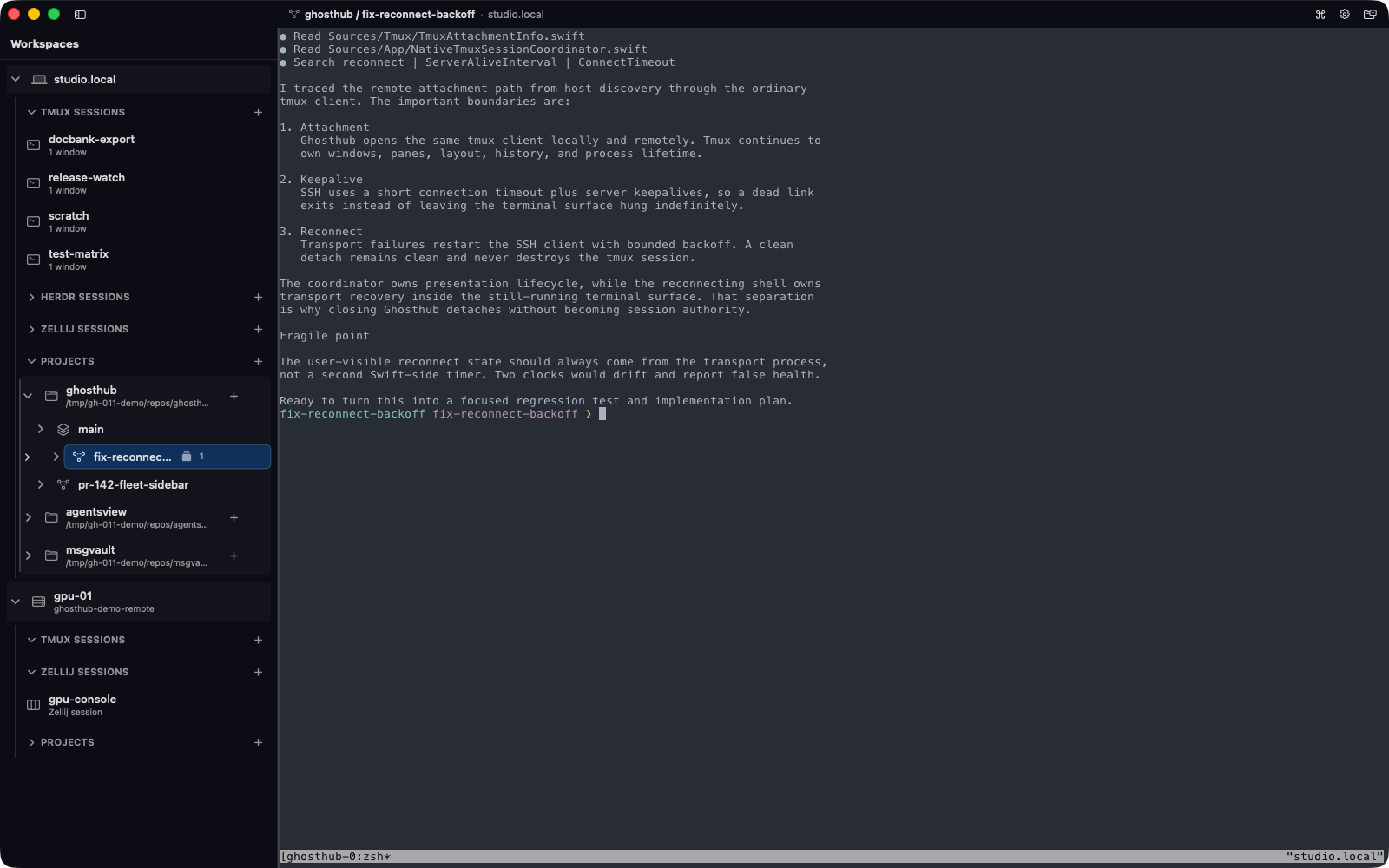 Ghosthub with local and remote sessions and project worktrees